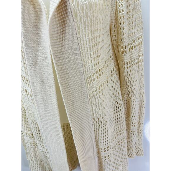 Vintage Y2K Crochet Roxy Boho Artsy Hooded Mid Length Cream Cardigan Size M - Picture 4 of 9